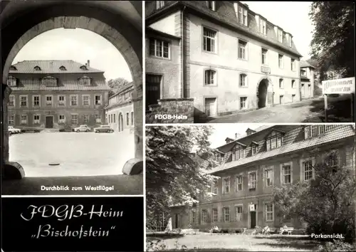 Ak Lengenfeld unterm Stein, FDGB Heim Bischofstein, Westflügel, Außenansicht, Parkansicht