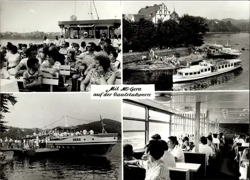 Ak Saalburg in Thüringen, Saale, Stausee, Bleiloch-Saaletalsperre, MS Gera, Schiff, Innenansicht