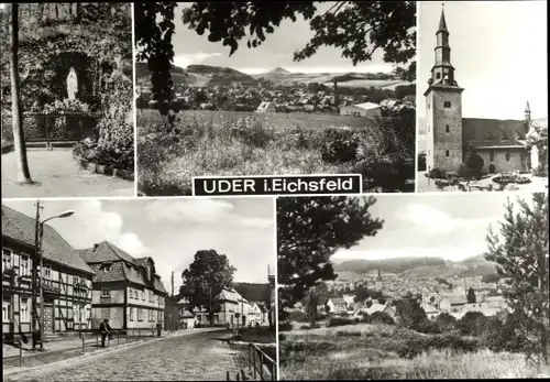 Ak Uder im Eichsfeld in Thüringen, Mariengrotte, Gesamtansicht, Kath. Kirche, Dorfstraße