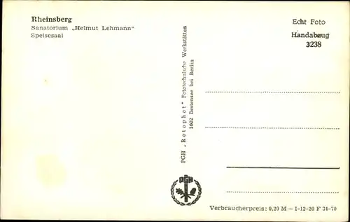 Ak Rheinsberg in der Mark, Sanatorium Helmut Lehmann, Speisesaal