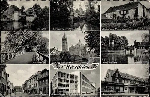 Ak Nordhorn in der Grafschaft Bentheim, Vechtepartie, Kirche, Wassermühle, Bahnhof, Augustinuskirche