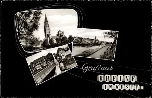 Ak Rheine in Westfalen, Teilansicht, Kirche, Brücke
