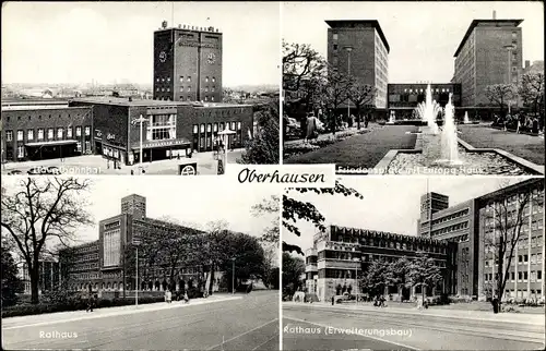 Ak Oberhausen im Ruhrgebiet, Hauptbahnhof, Kaufhaus, Rathaus, Friedensplatz, Europahaus