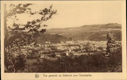Ak Diekirch Luxemburg, vue generale avec Deivelselter, Ortsansicht, Fels