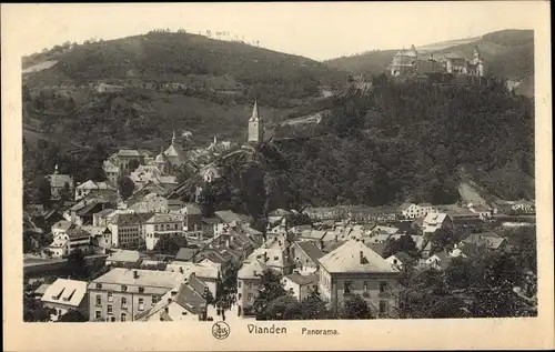 Ak Vianden Luxemburg, Panorama, Kirche, Schloss
