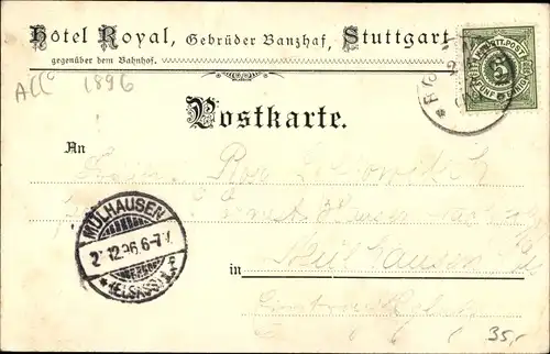 Litho Stuttgart in Baden Württemberg, Hote und Restaurant Royal, Residenzschloss, Totalansicht