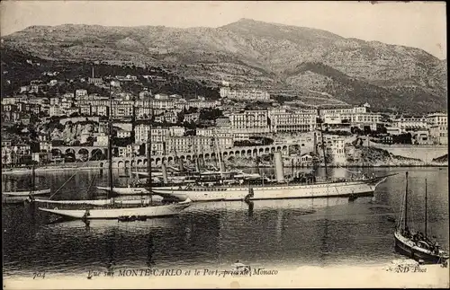 Ak Monte Carlo Monaco, Stadt mit Hafen, Schiffe