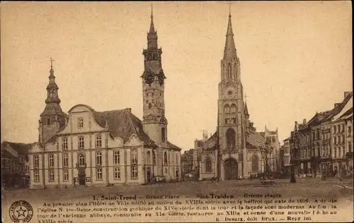 Ak Saint Trond Sint Truiden Flandern Limburg, Grand Place, Hotel de Ville, Eglise