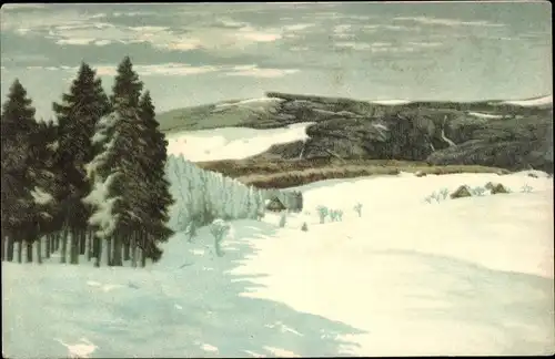 Künstler Ak Iwan, Friedrich, Malá Úpa Kleinaupa Riesengebirge Reg. Königsgrätz, Winterlandschaft
