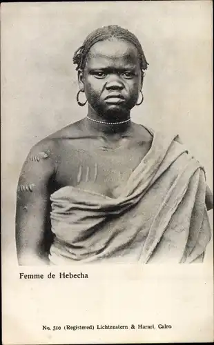 Ak Ägypten, Femme de Hebecha, Frau mit Schmucknarben