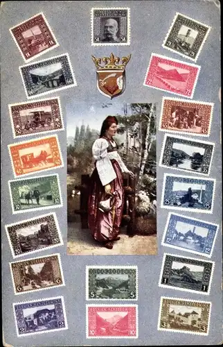Briefmarken Ak Bosnien Herzegowina, Bosnierin in Landestracht