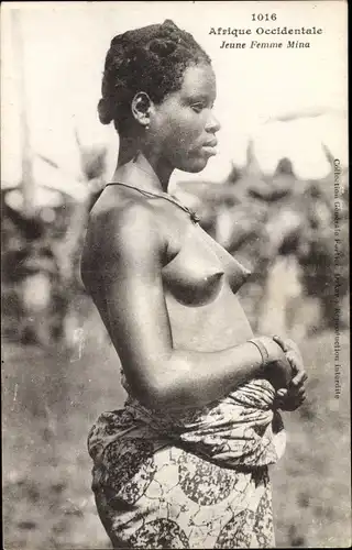 Ak Afrika, Afrique occidentale, Jeune femme Mina, Barbusig