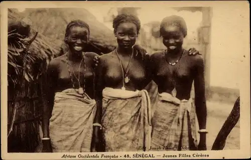 Ak Senegal, Jeunes Filles Cérères, drei Senegalesinnen, Busen