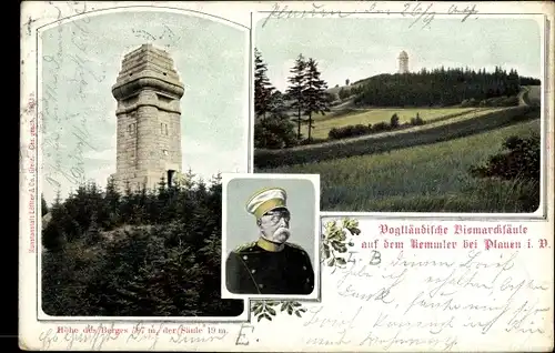 Litho Plauen im Vogtland, Bismarcksäule auf dem Remmler, Portrait