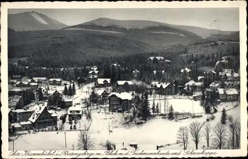 Ak Karpacz Krummhübel Riesengebirge Schlesien, Berghotel Teichmannbaude und Schneekoppe, Winter