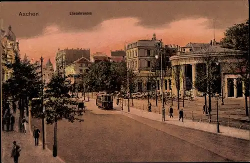 Ak Aachen in Nordrhein Westfalen, Elisenbrunnen, Straßenbahn