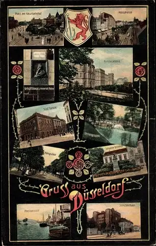 Ak Düsseldorf am Rhein, Platz am Hauptbahnhof, Kunstakademie, Stadtpartien, Rheinansicht