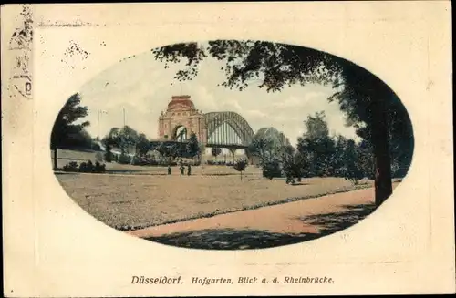 Passepartout Ak Düsseldorf am Rhein, Hofgarten, Rheinbrücke
