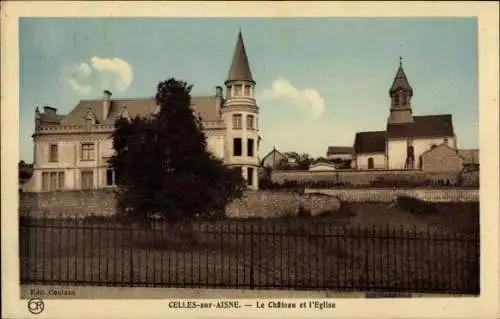 Ak Celles sur Aisne, Château, l'Eglise