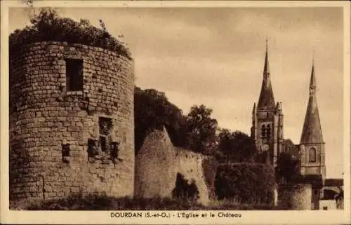Ak Dourdan Essonne, L'Eglise et le Chateau