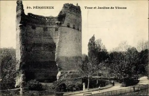 Ak Périgueux Nouvelle-Aquitaine Dordogne, Tour et Jardine de Vesone