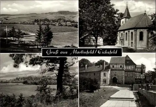 Ak Martinfeld Schimberg im Eichsfeld, Ortsansicht, Kirche, Straßenansicht