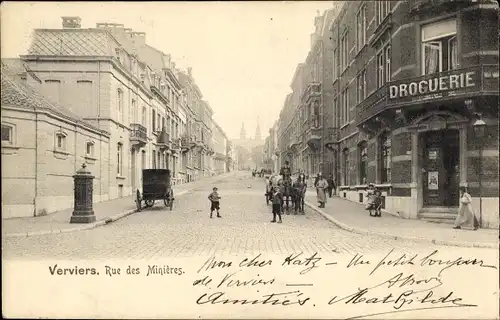 Ak Verviers Wallonien Lüttich, Rue des Minieres, Droguerie