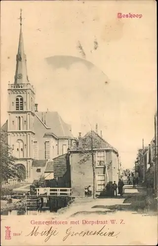 Ak Boskoop Alphen aan den Rijn Südholland Niederlande, Gemeentetoren met Dorpstraat
