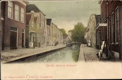 Ak Gouda Südholland Niederlande, Achter de Vischmarkt