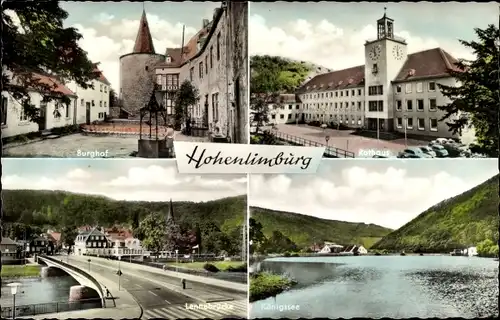 Ak Hohenlimburg Hagen in Westfalen, Burghof, Rathaus, Lennebrücke, Königssee
