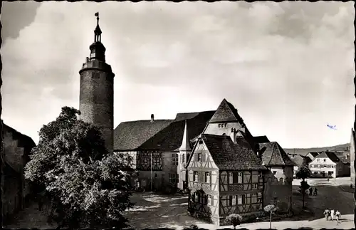 Ak Tauberbischofsheim in Baden, Schloss, Fachwerkhaus