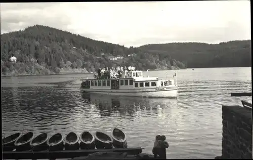 Ak Saalburg in Thüringen, am Stausee der Bleilochtalsperre, Schiff