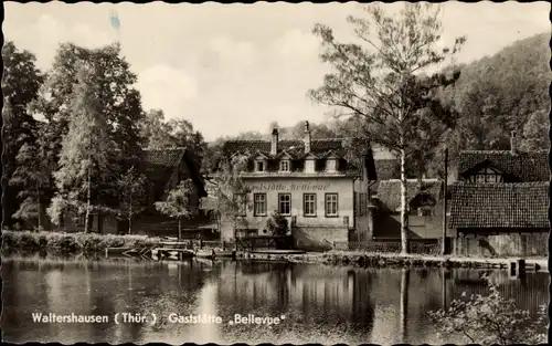 Ak Waltershausen Thüringen, Gaststätte Bellevue, Wasserpartie