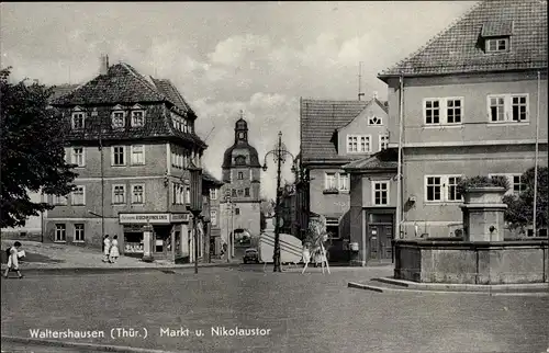 Ak Waltershausen in Thüringen, Markt, Nikolaustor