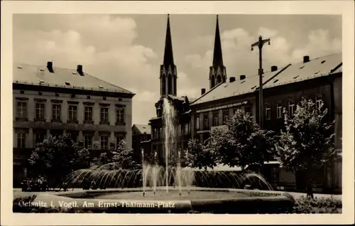 Ak Oelsnitz, Am Ernst Thälmann Patz, Springbrunnen