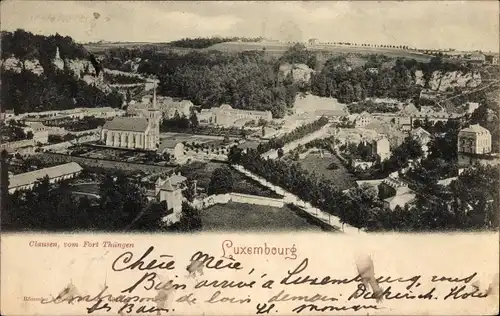 Ak Luxemburg Luxembourg, Clausen, vom Fort Thüngen, Kirche, Panorama