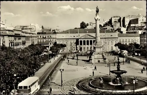 Ak Lisboa Lissabon Portugal, Rossio, Platz, Brunnen, Denkmal