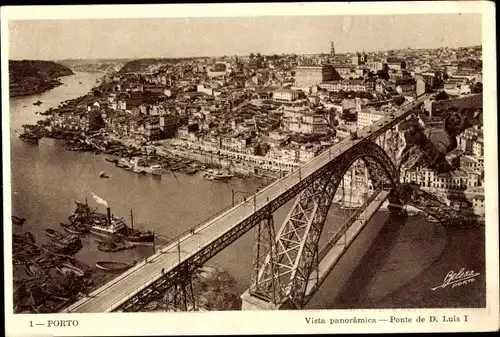 Ak Porto Portugal, Vista panoramica, Ponte de D. Luis I, Brücke