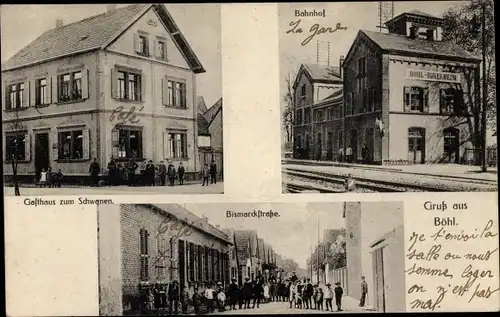 Ak Böhl Iggelheim in der Pfalz, Bahnhof, Gleisseite, Bismarckstraße, Gasthaus zum Schwanen