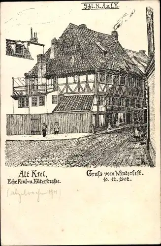 Ak Kiel in Schleswig Holstein, Faulst6raße, Ecke Küferstraße, Winterfest 1902