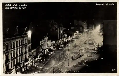 Ak Beograd Belgrad Serbien, bei Nacht, Straßenansicht