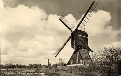 Ak Hollandsch Molenlandschap, Windmühle, Wohnhäuser