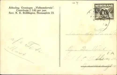 Ak Groningen Niederlande, Afdeeling Groningen Volksonderwijs, Aan den maaltijd