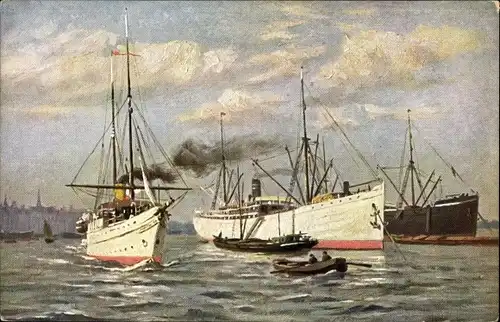 Ak Groningen Niederlande, Dampfer vor einem Ort