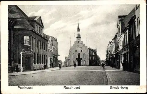 Ak Sønderborg Sönderborg Dänemark, Posthuset, Raadhuset