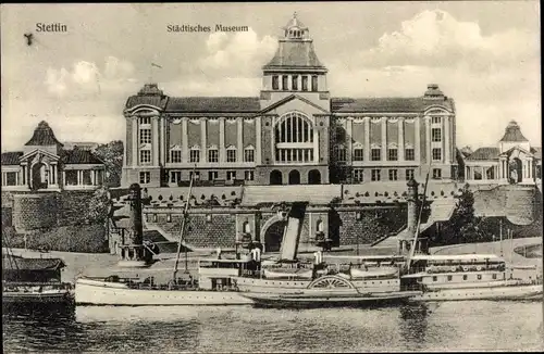 Ak Szczecin Stettin Pommern, Städtisches Museum, Salondampfer