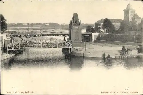 Ak Hansestadt Lübeck, Burgtorbrücke