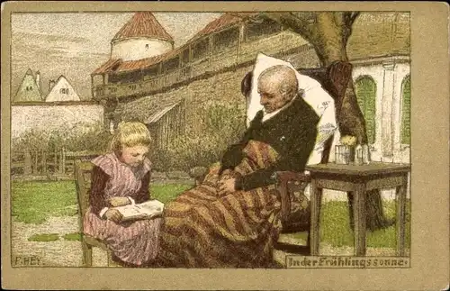 Künstler Ak Hey, Paul, In der Frühlingssonne, Großvater, Enkelin