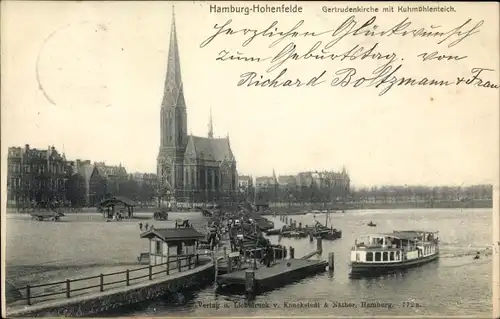 Ak Hamburg Hohenfelde, Gertrudenkirche mit Kuhmühlenteich