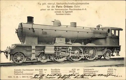 Ak Französische Lokomotive, Verbundschnellzuglokomotive für die Paris-Orleans-Bahn